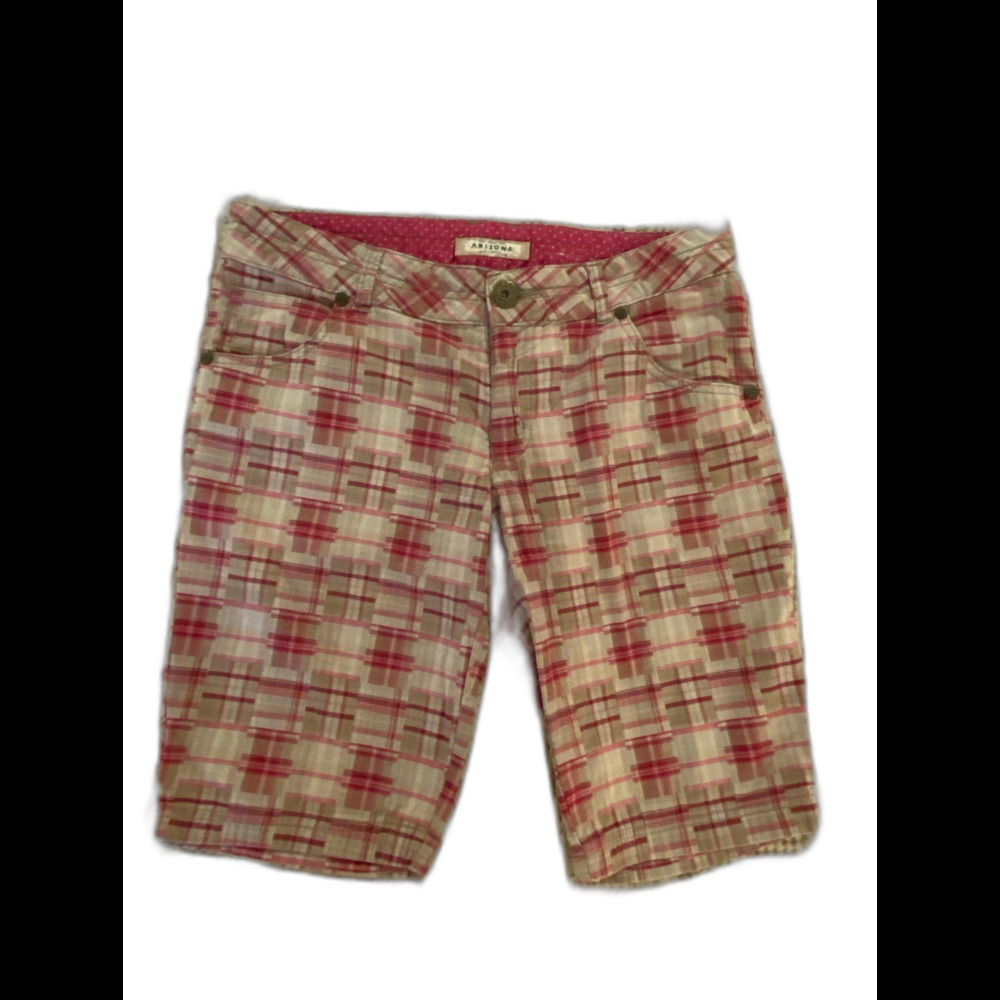 Arizona Womens Pink & Khaki Plaid  Size 11 Walking Bermuda Shorts  for Summer